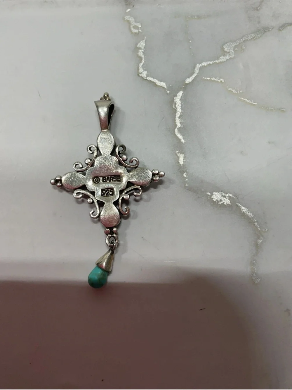 Barse Sterling Silver 925 Turquoise Cross Pendant Multistone Southwest AC
